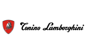 Logo of a luxury sports car brand featuring a bull on a red shield.